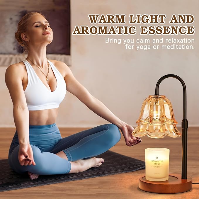 Candle Warmer Lamp with Timer Dimmable, Height Adjustable Birthday Gifts for Women Mom House Warming, Home Decor, Lotus Flower Candle Lamp Warmer 2 Bulbs Inc (Amber-1)