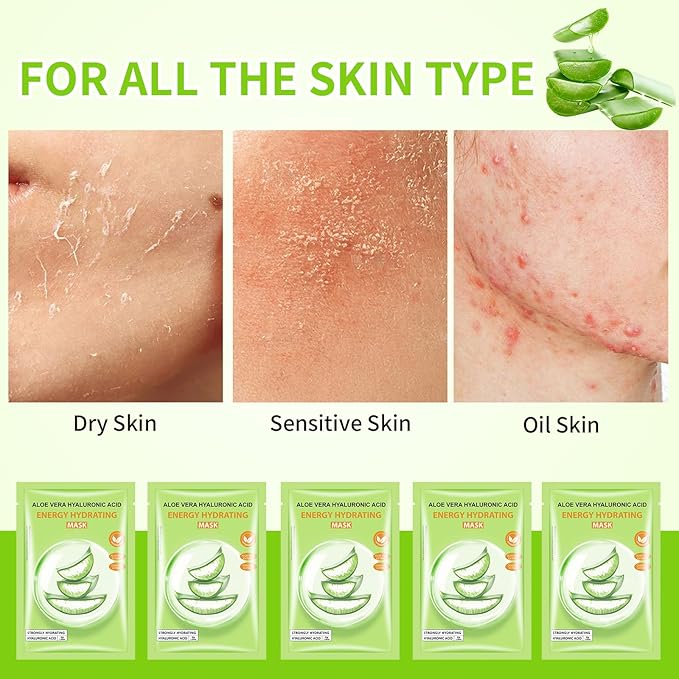Aloe Vera Facial Mask for Women,Hydrating Face Mask Sheet Home SPA,Moisturizing Face Sheet Mask for Dry, Oily, Sensitive Skin 30ml（5Pack）