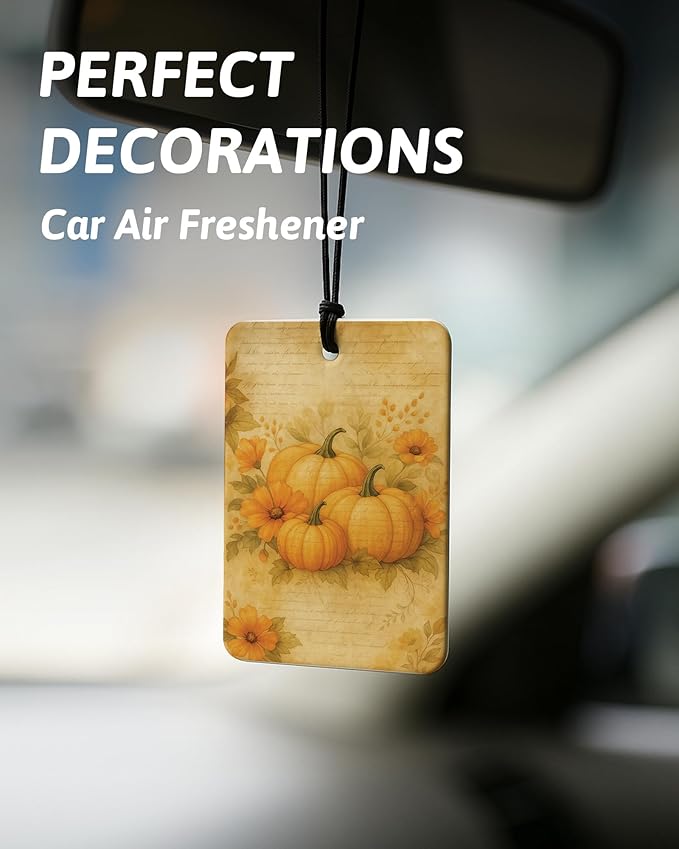 Vintage Fall Pumpkin Car Air Freshener 4 Pcs, Retro Floral Pumpkin Autumn Hanging Air Freshener for Cars Closet Drawer Books, Fall Car Accessories Mirror Decor for Women