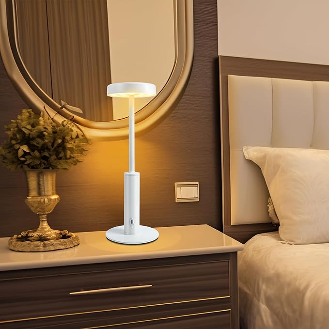 Cordless Table Lamp,Portable Rechargeable Battery Desk lamp,3 CCT & 7 RGB Color Changing Dimmable Bedside Lamp,Touch Control Ambient Light for Bedroom/Dining Room/Restaurant/Cafe(White)