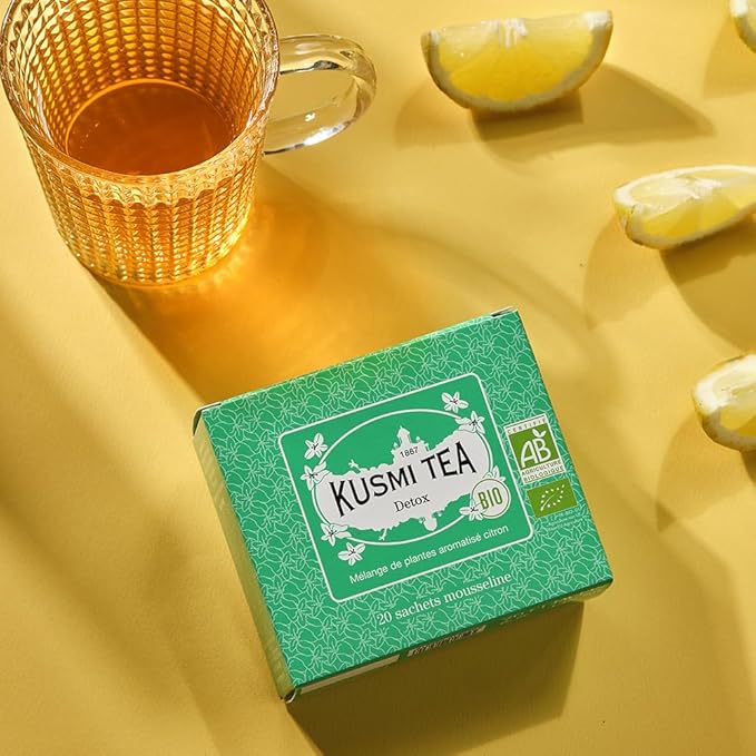 Kusmi Tea - Detox - Organic Blend of Green Tea, Mate & Lemon - Lemongrass, Rose Hip and Lemon Flavours - Enjoy Hot or Iced - Exotic Infusion Perfect for Tea Lovers - 20 Tea Bags