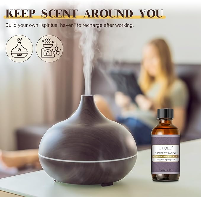 EUQEE Sweet Tobacco Fragrance Oil 2.02 Fl oz Fragrance Essential Oil with Glass Dropper for Diffuser, Aromatherapy, Soap Making (60ml)