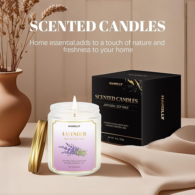 Lavender Candle, 9 oz Scented Candles for Home Soy Candle Wax, Long Lasting Aromatherapy Candles for Women, Birthday Christmas Gifts,Perfect for Creating a Relaxing Ambiance