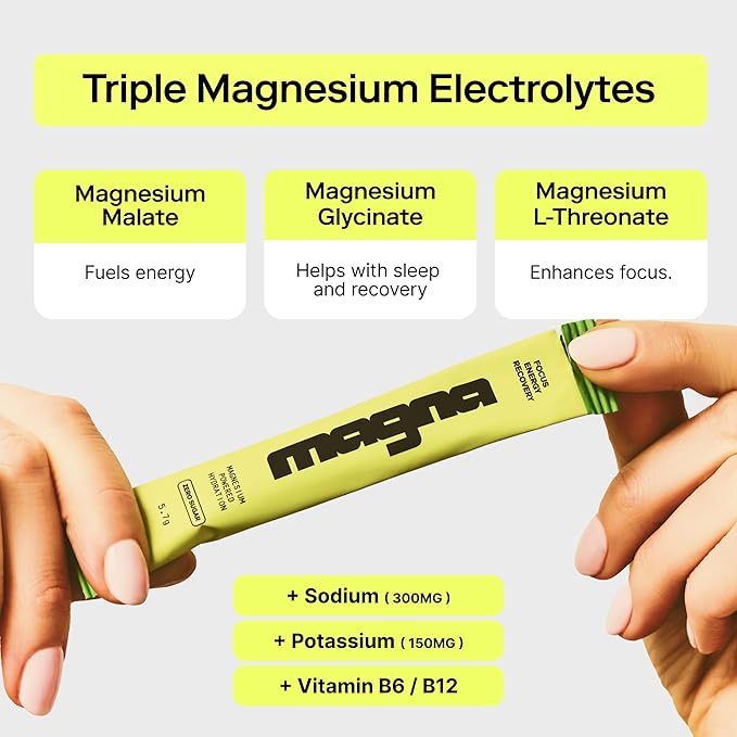 MAGNA Electrolyte Powder Drink Mix for Hydration, Energy & Focus Support with Magnesium L Threonate, Sodium, Potassium, Vitamin D, B6 & B12, Sugar Free, Tea Lemonade Flavor, 7 Servings