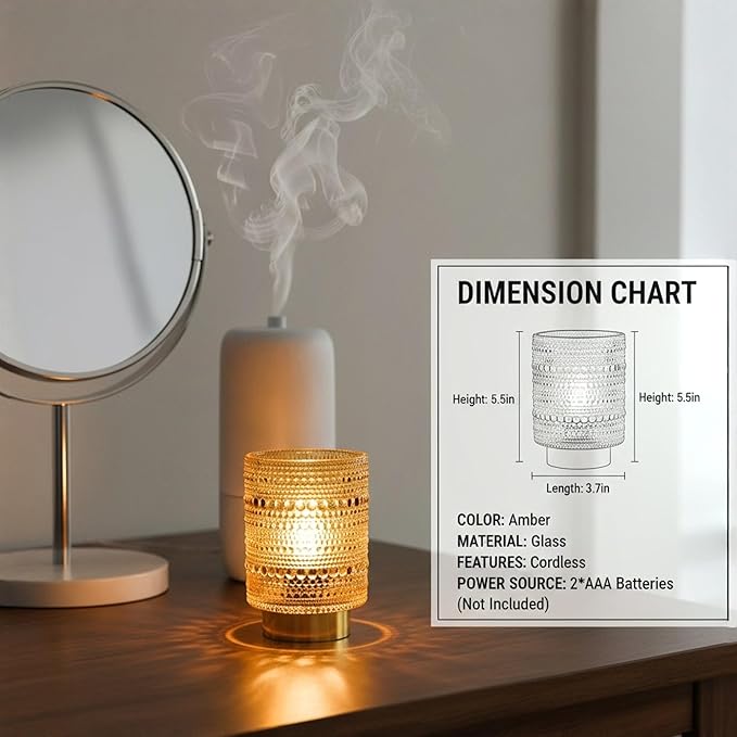 Battery Operated Lamp with Auto-Off Timer, Cordless Table Night Light for Bedroom & Entryway, Portable LED Lamp for Home, Outdoor, Camping No Battery Included (Pearl Design-Amber)