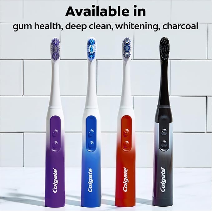 Colgate 360 Power Charcoal Replacement Toothbrush Heads, Works with Any 360 Battery Toothbrush, Features Soft Bristles and a Rubber Polisher on Each Replacement Head, 2 Pack
