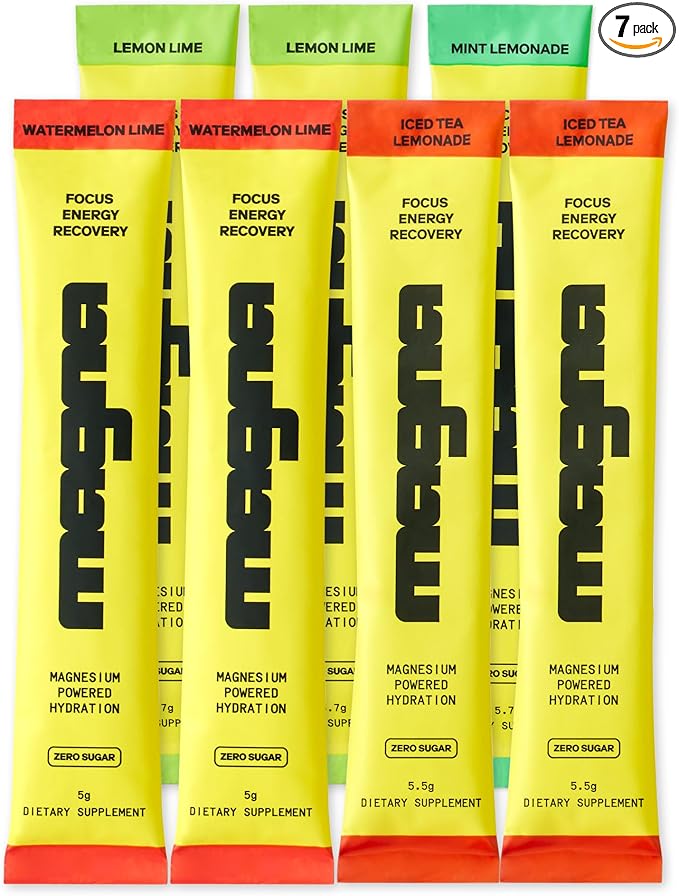 MAGNA Electrolyte Powder Drink Mix for Hydration, Energy & Focus Support with Magnesium L Threonate, Sodium, Potassium, Vitamin D, B6 & B12, Sugar Free, Variety Pack, 7 Servings