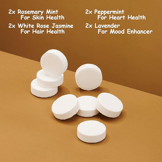 Aromatherapy Shower Steamers, Variety Pack of 8 Shower Bombs, Essential Oils Peppermint, Rosemary Mint, Lavender, White Rose Jasmin Birthday Gift Ideas for Women & Men, Stress Relief Gifts