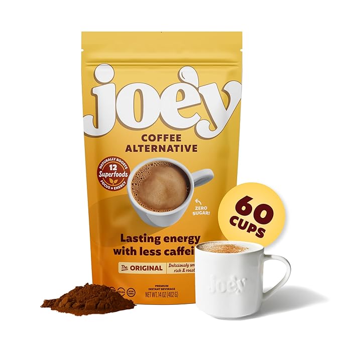 Joe'y Mushroom Coffee Alternative with Cacao and Dandelion Root, Chicory Coffee Substitute with Adaptogenic Superfoods, Vegan Gluten-Free Drink for Focus and Clean Energy without Jitters, 60 Servings