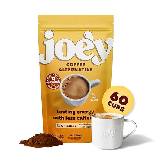 Joe'y Mushroom Coffee Alternative with Cacao and Dandelion Root, Chicory Coffee Substitute with Adaptogenic Superfoods, Vegan Gluten-Free Drink for Focus and Clean Energy without Jitters, 60 Servings