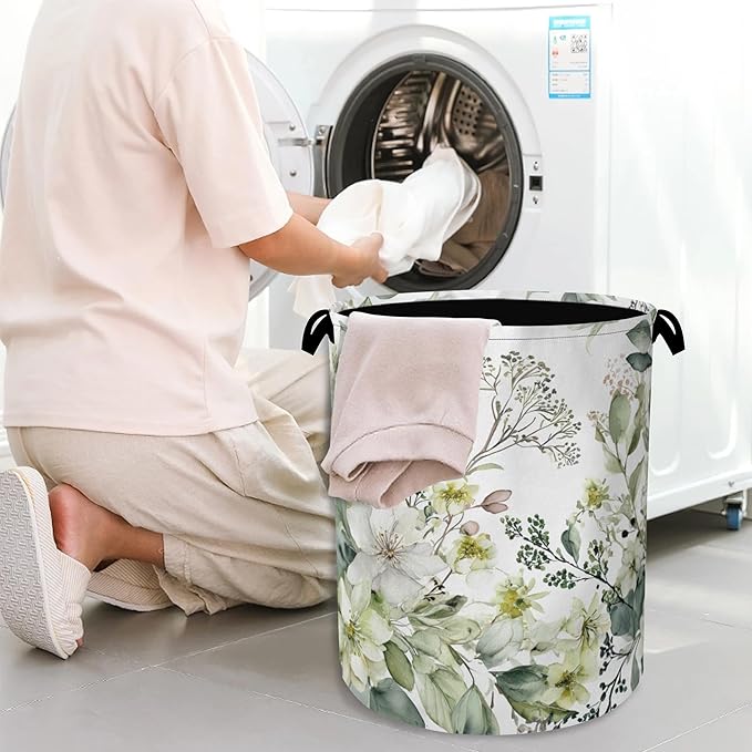 Flowers Plants HerbsLaundry Hamper,Dirty Clothes Laundry Basket with Handles Waterproof Oxford Cloth Storage Basket for College Dorms Bathroom Bedroom 16" x 20.8"