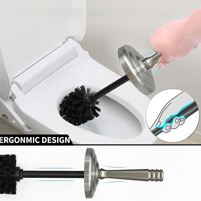 Brushed Nickel Toilet Bowl Brush with Holder, Durable Bathroom Cleaning Tool, Modern Design for Easy Toilet Maintenance, Bathroom Cleaner Brush for Efficient Cleaning and Hygiene