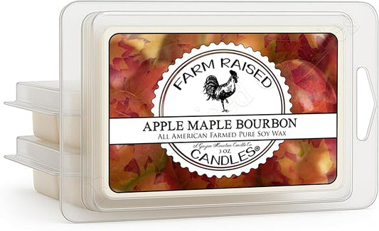 Farm Raised Candles - Apple Maple Bourbon Wax Melts 3-Pack (9 oz) | 100% American Soy Wax • Hand-Poured • Warm Spiced Cider & Bourbon Scent • Pet Safe • Gift Ready • 6 Cubes Each