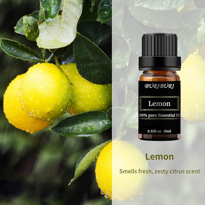 BURIBURI Lemon Essential Oil 100% Pure, Undiluted, Natural, Organic Aromatherapy Lemon Scented Essential Oils 10ML