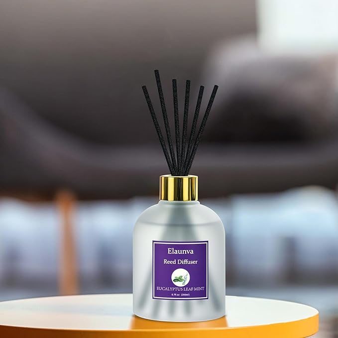 Eucalyptus Leaf Mint Reed Diffuser Sets,6.7fl oz(200ml) with 8 Sticks,Fragrance/Aromatherapy for Office/Kitchen/Bathroom,Shelf Decor,Home Accessories,Air Freshener(Eucalyptus Leaf Mint)