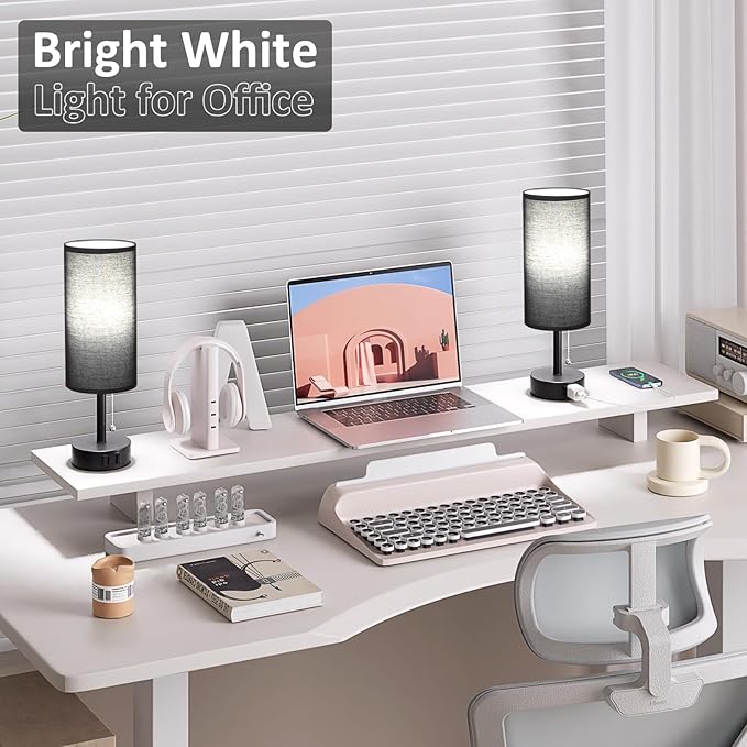 Fenmzee Black Bedside Table Lamps Set of 2-3 Color Temperatures Pull Chain Lamp with AC Outlet Charging Port, Round Night Stand Lamps for Bedroom Office, Small Bed Side Light with E26 LED Bulbs