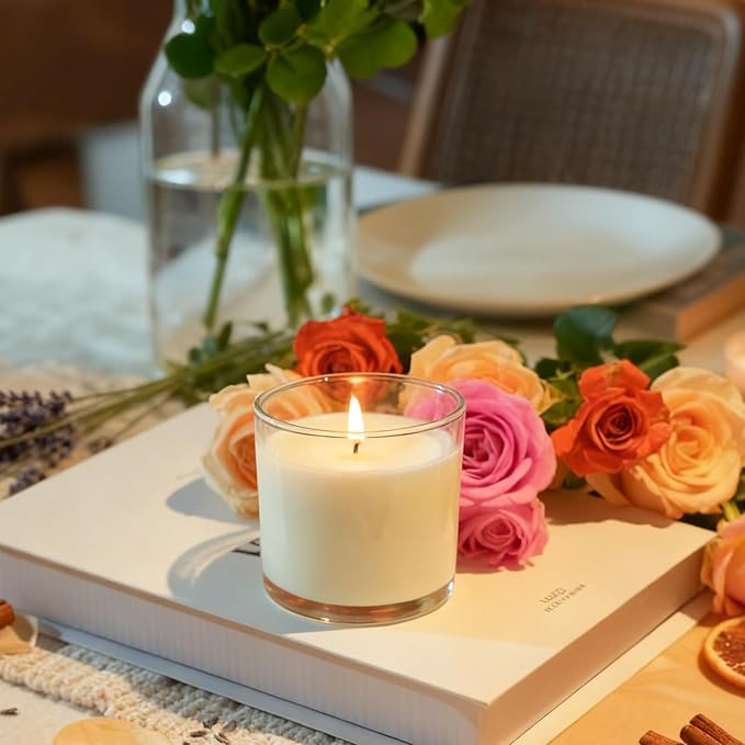 14 oz Glass Candle Jars, 6-Pack 2/3 Wick Candle Jars for Making Candles, Empty Thick Glass Wide-Mouth Jars with Bamboo Lids & Wick Kits, Candle Containers Bulk - Clear