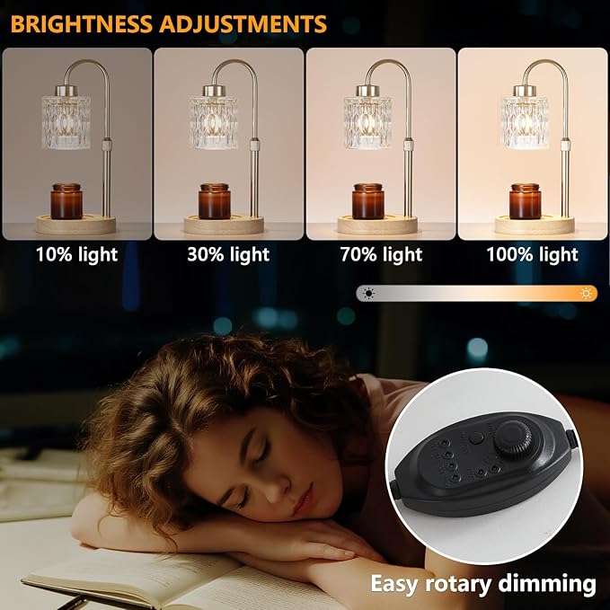 Gold Candle Warmer Lamp with Dimmer and Timer,Home Decor Lamp for Scented Jar,Electric Wax Melt Warmer,Mother's Day/Birthday/Christmas Gifts for Mom/Wife,Adjustable Height,with 2 Bulbs
