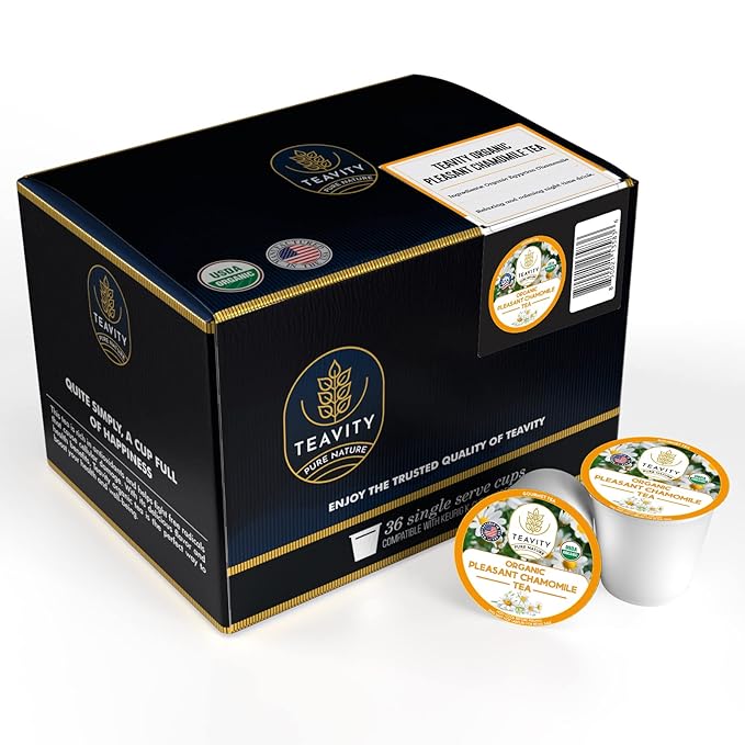 Organic Chamomile Tea Pods for Keurig - Decaf Tea Pods - Pleasant Chamomile by Teavity (36 Tea Pod)