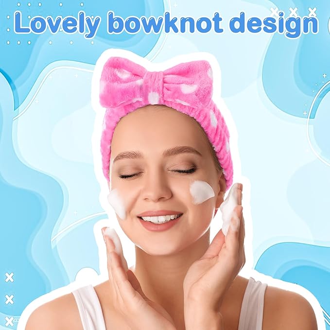 25 Pcs Spa Headband Bulk Makeup Headbands for Washing Face Cute Bow Hairbands Soft Coral Fleece Hairbands for Women Face Skin Care Makeup Spa Gift Shower Yoga (Cute Pattern)