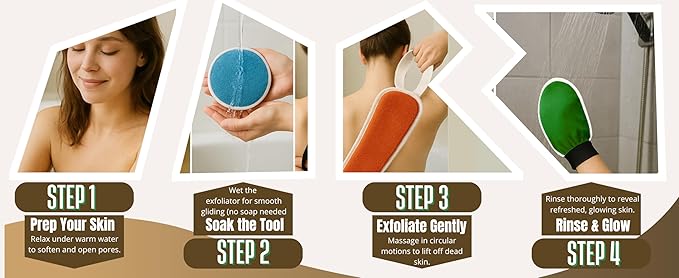 Original Moroccan Kessa Exfoliating Glove Set (ILZO’S) – 3-Piece Hammam Mitts for Face, Body & Back – Deep Skin Cleansing & Dead Skin Removal – Reusable Natural Exfoliator – Assorted Colors (ORANGE)