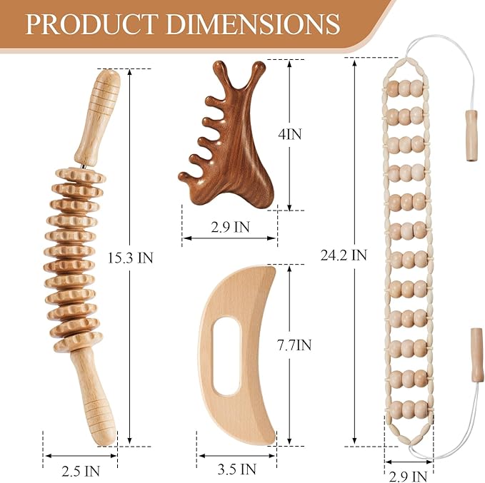 4Pcs Wood Therapy Massage Tools Lymphatic Drainage Massager Wooden Massager Body Sculpting Tools for Maderoterapia,Anti-Cellulite,Pain Relief