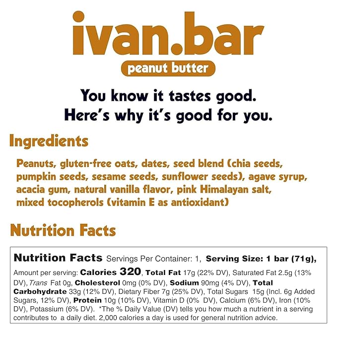 Protein Packed Energy Snack Bar | Provides Healthy Energy | Vegan, All Natural Ingredients | Soy, Dairy & Gluten Free (2.5 Ounce (Pack of 12 Bars), Peanut Butter)