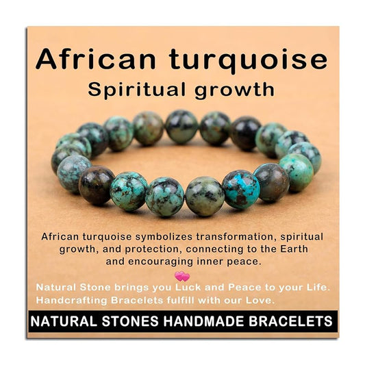 AD Beads Handmade Gemstone Stretch Elastic Bracelet Crystal Healing Reiki Nature's Beauty and Spiritual Essence Unisex (10mm, African Turquoise (Spiritual growth))