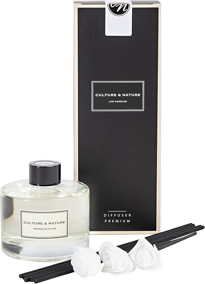 CULTURE & NATURE Reed Diffuser Set 6.7oz (200ml) Orange Blossom Scented Diffuser with Sticks Home Fragrance Reed Diffuser for Bathroom Shelf Decor