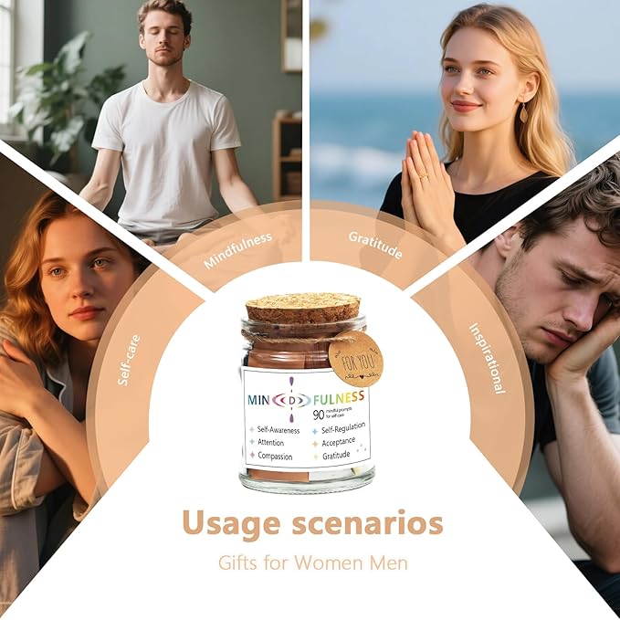 Mindfulness Affirmation Jar for Women,Mindful Meditation Cards,Self Care Relaxation Mental Health Stress Anxiety Relief Gifts for Women Men Friend Therapist,Yoga Retreat Therapy Meditation Accessories