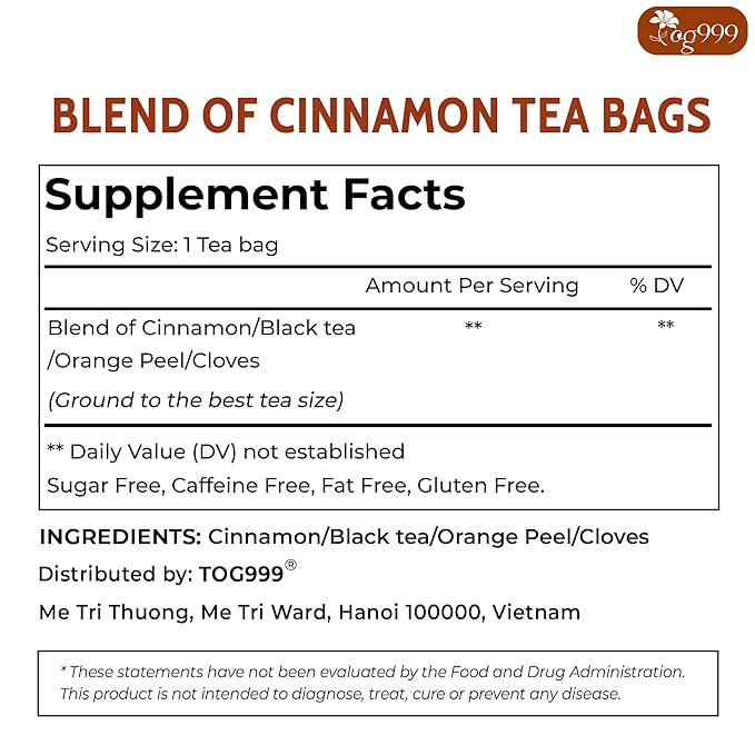 60 Hot Special Cinnamon Tea Bags – Special Blend of Cinnamon, Black Tea, Orange Peel and Cloves, 100% Natural Ingredients, Hand-made Blend Herbal Tea. Eco-conscious Tea Bags. No Sugar, No Caffeine, No Gluten, Vegan.