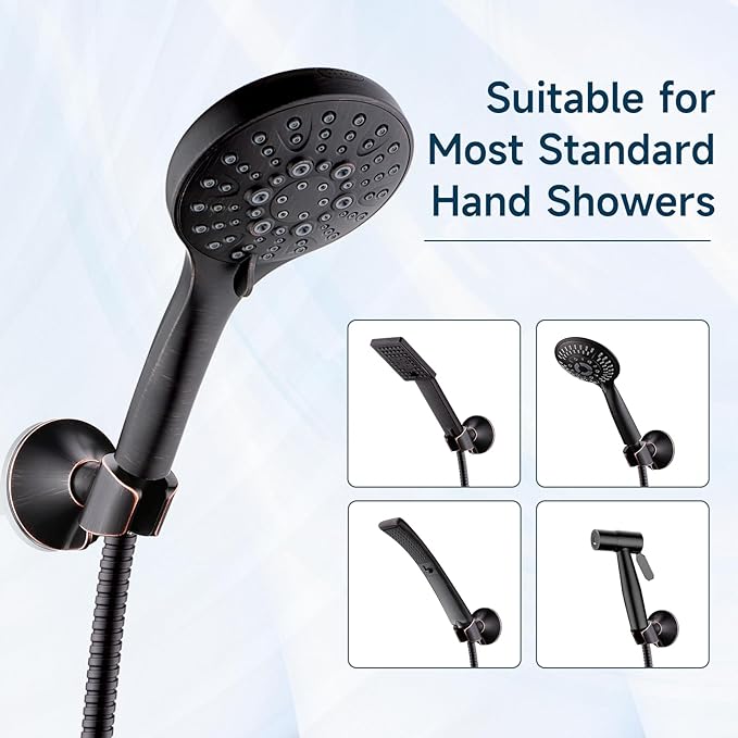 BRIGHT SHOWERS Handheld Shower Head Holder with Dual Angle Positions, Wall Suction Bracket Includes Adhesive 3M Disc, No Tools Required and Easy Installation, Oil Rubbed Bronze Finish