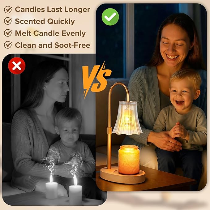 Candle Warmer Lamp with Timer, 4-Level Dimmable & Height Adjustable,Wax Melt Warmer for Jar Candles, Unique Design Enhances Home Ambiance (Transparent)