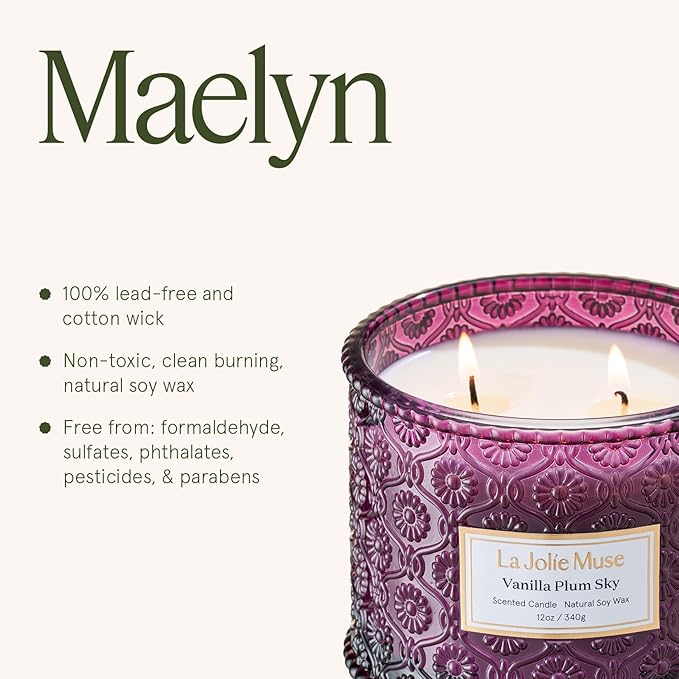 LA JOLIE MUSE Vanilla Plum Sky Candle - Coconut, Vanilla, Plum | 12 oz Large 2-Wick Soy Wax Candle | 60 Hours Clean Burn | Gift-Ready for Hosts & Gatherings | Elegant Home Decor
