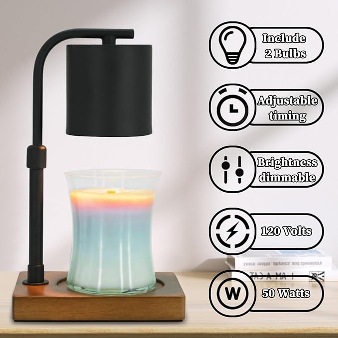 Candle Warmer Lamp Timer - Electric Adjustable Candle Lamp Warmer, Birthday Gifts for Women, for Mom, House Warming Gifts New Home, Candle Warmer for Jar Candles with 2 Bulb