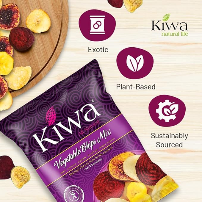Kiwa Real Veggie Chips Healthy 2.5 Oz (Pack of 6) - Veggie Snacks with Plantain, Beet, Parsnip, Cassava, Sweet Potato - Gluten Free - Non-GMO Healthy Exotic Chips