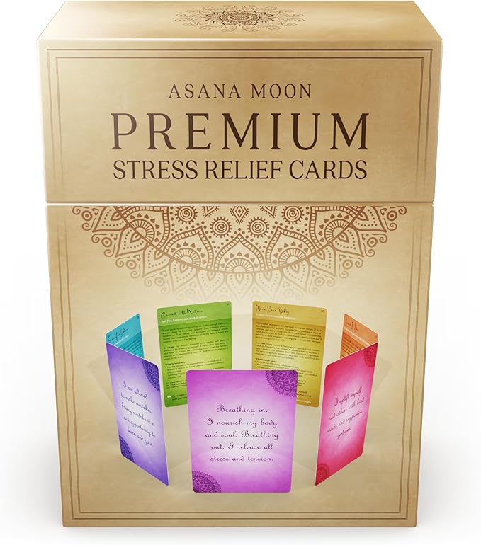 Asana Moon Stress Relief & Self Care Cards with Positive Affirmations - Calming Anti Anxiety Gift with Meditations