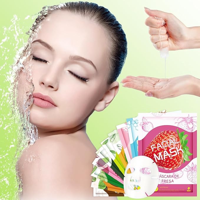20 Sheets Face Masks Skincare for All Skin Types, Hydrating Face Masks Suitable for Sensitive Skin, Moisturizing Sheet Masks with Natural Ingredients, Bulk Facial Mask for Women