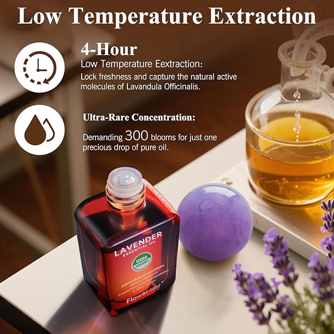 Flower Say Lavender Essential Oil for Skin, 100% Pure Lavender Oil for Massage, Sleep Support, Hair Growth, Aromatherapy, Gift -30ml