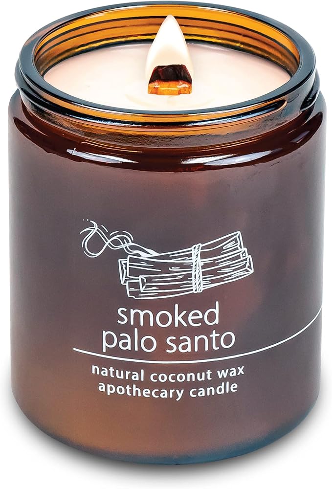 Hemlock Park Crackling Wood Wick Candle Handcrafted with Natural Coconut Wax (Standard 8 oz, Smoked Palo Santo)