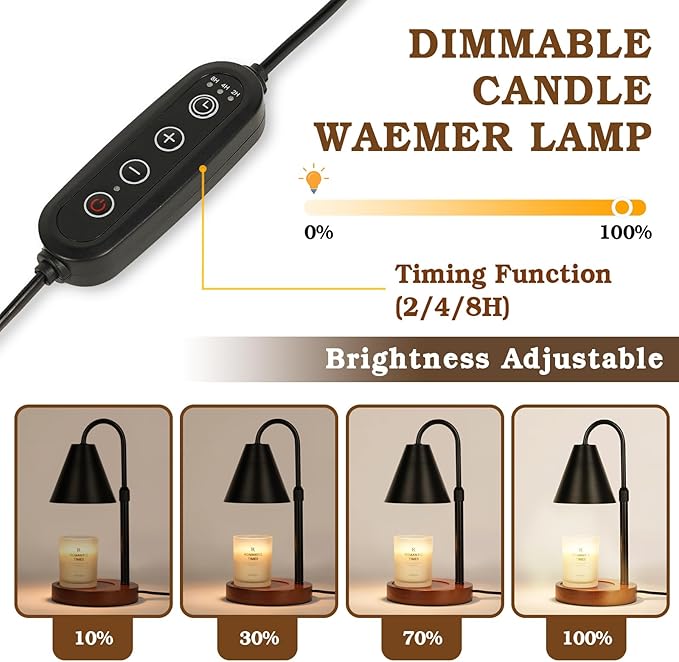 Candle Warmer Lamp with Timer Dimmable, Christmas Birthday Gifts for Women Mom, Vintage Candle Lamp, Black Candle Warmer for Jar Scented Candles, Home Decor, Wax Melt Warmer with 2 Bulbs