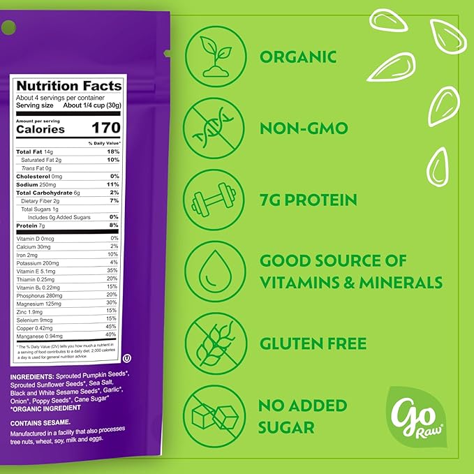 Go Raw Organic Sprouted Everything Bagel Snacking Seeds, 4 oz, 6 Pack, Pumpkin & Sunflower Seeds, Keto, Kosher