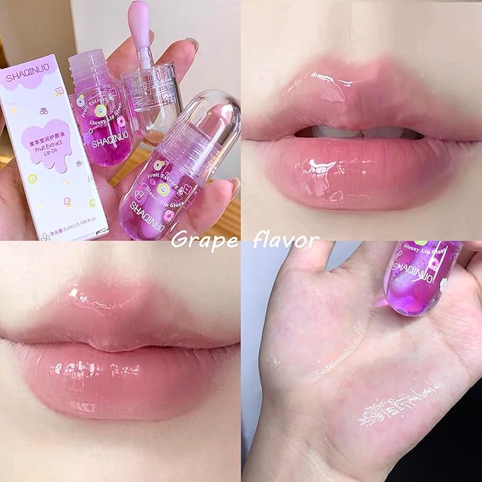 4 Pcs Lip Gloss Oil Set, Fruit Flavored Lip Gloss Set Cute Lip Jelly Hydrating Lip Make-Up for Kids and Teens, Kid Friendly, Party Gift, Non-toxic
