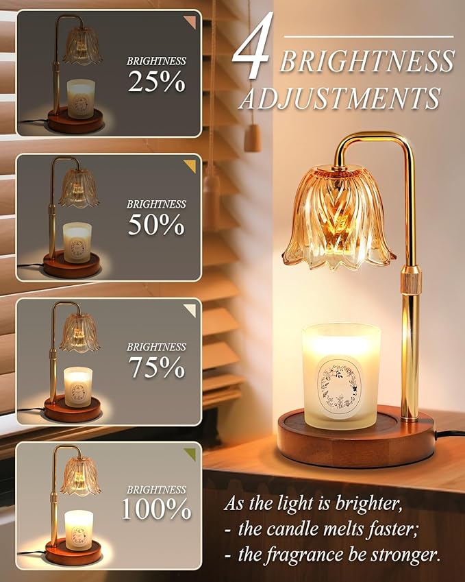 Flower Candle Warmer Lamp with Timer Dimmable, Candle Warming Lamp Height Adjustable, Birthday Gifts for Women Mom, Candles Warmer Light for Jar Candles, Christmas Gifts, House Warming Gifts New Home