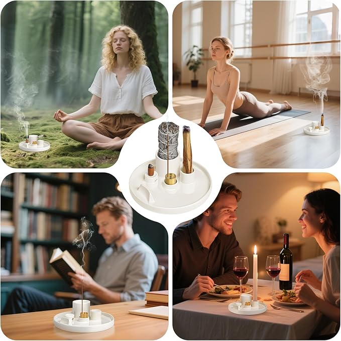 Luvan Palo Santo Holder, 5 in 1 Incense Holder for Burning Sage, Candle, Incense Sticks and Backflow Incense Cones - 6.06" Ceramic Ash Catcher Tray for Meditation Room Home Zen Decor