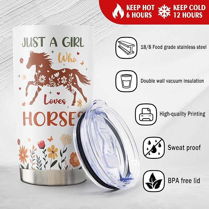 Horse Gifts for Women/Girls, Christmas/Birthday Present for Horse Lover Tumbler 20oz, Just A Girl Who Loves Horses Mug 1PC