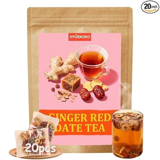 20 Bags Ginger Red Date Tea, Caffeine-Free Natural Ingredients Herbal Tea Bags, No Additives, Daily Enjoyment Tea for Women