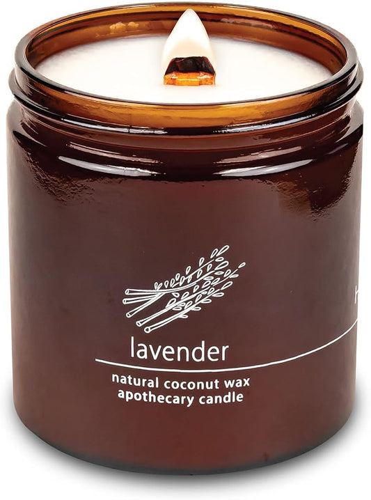 Hemlock Park Crackling Wood Wick Candle Handcrafted with Natural Coconut Wax (Large 16 oz, Lavender)