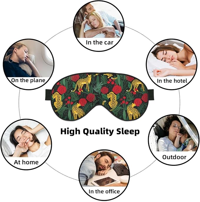 Leopard Tropical Palm Rose Sleep Mask - Soft Comfort Eye Shade - Blackout Eye Cover for Deep Rest Travel Nap Meditation