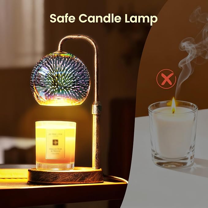 Glocusent Candle Warmer Lamp with 3D Glass Globe, Antique Base, Dimmable Height Adjustable Wax Melter for Scented Jar Candles, 2-8H Auto Timer, Christmas Birthday Gifts for Women, Home Decor Lighting